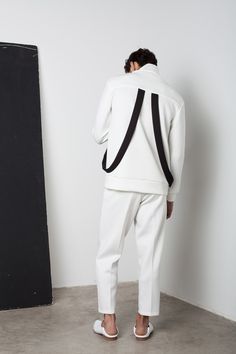 "Mens white cream harem trousers by Eliran Nargassi have a loose silhouette through the body and a minimalist design, crafted in a high quality scuba fabric (a light version of Neoprene), the pants are tailored yet have a light, sporty and comfortable feel, features an elastic waistband for perfect fitting, ankle lenght hem, 2 front pockets, 1 welt back pocket, and front pleats. Want the whole look? check out the matching tops: Black turtleneck: www.etsy.com/listing/270340395 White turtleneck: w Mens White Turtleneck, Mens Harness, Mens White Trousers, Clothing Minimalist, White Pants Men, Black Dress Pants Men, Loose Turtleneck, Mens Tailor, White Turtleneck Sweater