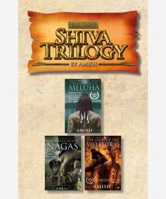 the book cover for shra trilogy by amish, with three books on it