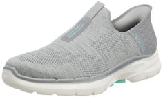 PRICES MAY VARY. Rubber sole TOUCHLESS FIT Step up your routine with easygoing comfort wearing Skechers Hands Free Slip-ins: GO WALK 6 - Fabulous View. Designed with our exclusive Heel Pillow. This style features an engineered knit upper with lightweight ULTRA GO cushioning, Skechers Air-Cooled Goga Mat insole and supportive high-rebound Hyper Pillars. Comfort Gray, Trainers Fashion, Shoe Tags, Latest Fashion Design, Walking Shoes Women, Skechers Women, Comfort Wear, 2 Inch Heels, Trail Running Shoes