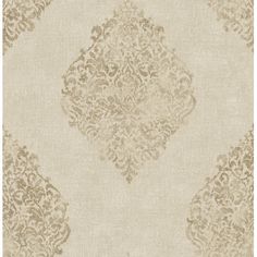 a beige and white wallpaper with an ornate design