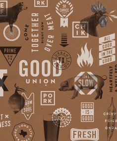 a bunch of different types of stickers on a brown background