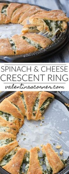 spinach and cheese crescent ring on a baking pan