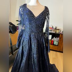 Very Attractive Navy Blue Azzure Couture Long Dress Size 6 . Perfect For Wedding And Any Formal Parties. Sheer Sleeves , Wear Once Azzure Couture, Formal Parties, Sheer Sleeves, Couture Dresses, Long Dress, Colorful Dresses, Color Blue, Wedding Dresses, Navy Blue