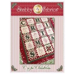 the cover of shabby fabrics'christmas sample book, featuring a red and white striped background