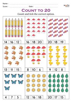 count to 20 worksheet with numbers and pictures