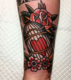 Love hearted Bird Cage Tattoo Bird Cage Tattoo, Birdcage Tattoo, Cage Tattoo, Tattoo Samples, Cage Tattoos, Bird In A Cage, Traditional Tattoo Inspiration, Personal Freedom, The Birdcage