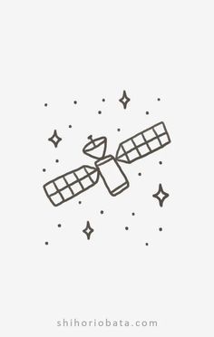 a black and white drawing of a satellite