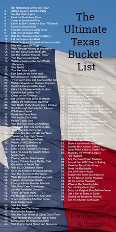 the ultimate texas bucket list is shown in red, white and blue with stars on it