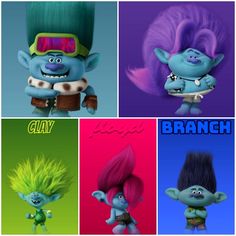 four different pictures of cartoon characters with the same name on their heads and hair colors