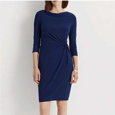 Nwt Ralph Lauren Twisted Knot Navy Blue Dress. Size 8 Slim Fit Dress 3/4 Sleeves Business Casual, Cocktail Dress Knot On Left Side Back Zip Up Closure Fully Lined Dress Elegant Knee-length Ralph Lauren Dress, Casual Blue Ralph Lauren Dress, Elegant Blue Ralph Lauren Dress, Twist Knot Dress, Dress Knot, Office Wears, Casual Cocktail Dress, Slim Fit Dress, Knot Dress