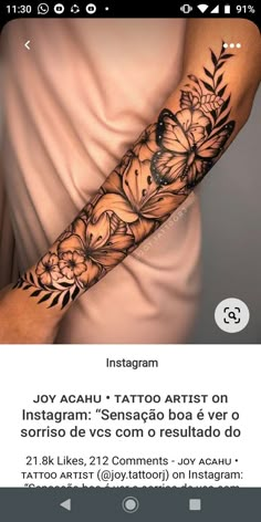 a woman's arm with flowers on it and the words instagram written below