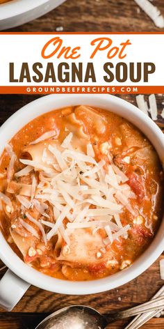 This fall soup recipe comes together in just one pot on the stove top! Packed with ground beef, noodles, and more, it's a perfect fall comfort food for dinner. Have a creamy, cheesy bowl of this lasagna soup with cottage cheese today! Lasagna Soup With Cottage Cheese, Soup With Cottage Cheese, Ground Beef Soup Recipes, One Pot Lasagna Soup, One Pot Lasagna, Easy Lasagna Soup, Cozy Soup, Beef Meals