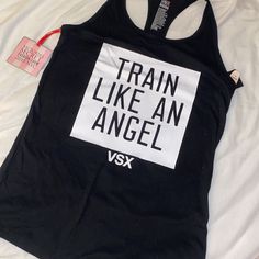 Vs - Vsx Train Like An Angel Graphic Shirt. New With Tags Size: Small Victoria's Secret Black Sporty Tops, Sporty Black Victoria's Secret Top, Victoria's Secret Black Sleeveless Top, Victoria's Secret Black Tops For Spring, Train Like An Angel, Angel Graphic, Sports Hoodies, Victoria Secret Fashion Show, Athletic Top