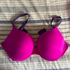 Never Worn - Great Condition. Size 36dd Pink And Purple Color Purple Stretch Padded Bra, Purple Padded Stretch Bra, Stretch Padded Purple Bra, Purple Seamless Underwire Bra, Lace Bandeau Bra, Turquoise Lace, Pink Lace Bra, Victoria Secret Pink Bras, Green Bras