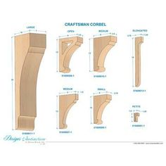 the details of a wooden corbel, including measurements and instructions for each piece