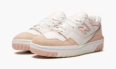 The Women’s New Balance 550 “White/Pink” is a women’s-exclusive release of the vintage basketball shoe designed in various shades of pink.  Since Aimé Leon Dore helped bring back the New Balance 550 in 2020, the model has been one of the most popular shoes in the footwear industry, and it’s easy to see why on the “White/Pink” colorway.  The shoe features dotted white leather on the mid-panel and smooth white leather on the toe.  Hairy pink suede appears on the toe cap and forefoot.  The same pin Pink New Balance, New Balance 550 White, Most Popular Shoes, Pink Sea Salt, New Balance Womens, Leon Dore, Balance 550, Vintage Basketball, Yeezy 500