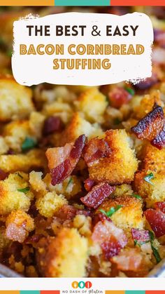 Bacon Cornbread Stuffing Bacon Cornbread Stuffing, Bacon Cornbread, Gluten Free Christmas Recipes, Savory Cornbread, Gluten Free Holiday Recipes, Cornbread Stuffing, Gluten Free Travel, Gluten Free Holiday, Easy Bacon