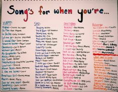 a poster with words written on it that say song's for when you're