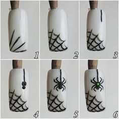 Cobweb Nail Art, Step By Step Nail Designs, Halloween Nails Easy, Nail Art For Beginners, Spider Webs