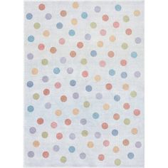 an area rug with multicolored polka dots on white paper, in various sizes and colors