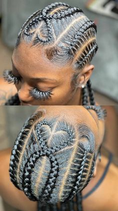 Feed Ins Cornrows, Braided Hair Designs, Large Feed In Braids Hairstyles, Scalp Braids With Knotless, 6 Stitch Feed In Braids Design, Red Feed In Braids Cornrows, Braids To The Back With Designs, Cute Cornrow Hairstyles Black Women, Feed In Braids Hairstyles Ponytail