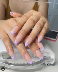 Nail Art Designs For Summer, Light Purple Nails, Lavender Nails, Subtle Nails, Aesthetic Nails, Almond Nails Designs, Almond Acrylic Nails