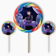 a lollipop with an image of michael jackson on it and the words, goth's 10th birthday