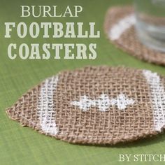 burlap football coasters with the words burlap football coasters on them