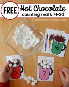 Print these fun hot chocolate counting mats for a winter themed math activity! Winter Themed Math Activities, Counting Mats, The Measured Mom, Measured Mom, Worksheets Kindergarten, Prek Math