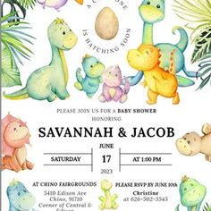 a baby shower is shown with dinosaurs