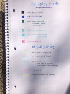 a spiral notebook with some writing on it