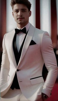 a man in a white suit and black tie