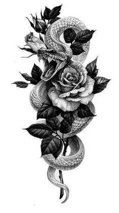 a snake and roses tattoo design