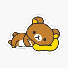 a brown teddy bear laying on top of a banana peel sticker with the word'i love you'in it