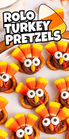 some pretzels are decorated to look like turkeys