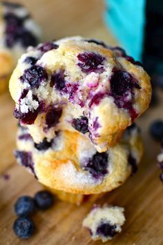 blueberry muffins stacked on top of each other