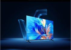 the new samsung tv is displayed in front of a dark background with an abstract design