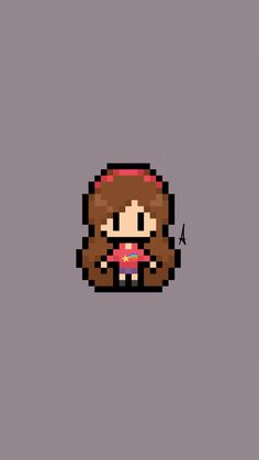 an image of a pixelated character holding a donut in her hand and wearing a red bow tie