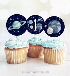 Outer Space Birthday Cupcake Toppers First Trip Around the Sun Favor Tags Space Birthday Planets Galaxy Download Digital PRINTABLE 0357 Planet Party, Space Candy, Space Party Decorations, Birthday Cupcake Toppers, Baby Birthday Themes, Second Birthday Ideas, Cake Pop Sticks, Outer Space Birthday