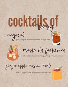 an info sheet with different types of cocktails