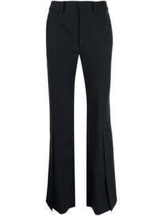 midnight blue stretch-virgin wool high waist belt loops concealed front fastening two side slit pockets rear welt pocket Flared Trousers, Bell Bottom Pants, Flare Trousers, Waist Belt, Bell Bottoms, Welt Pocket, Midnight Blue, Bottoms Pants, Womens Bottoms