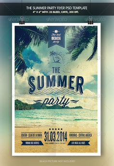 the summer party flyer template with palm trees