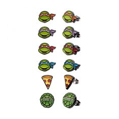 teenage mutant ninja turtles and pizza pin set on white background with clippings for use in t - shirt designs