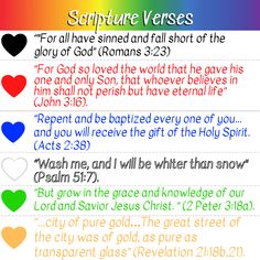 the bible verses with hearts and rainbow colors on it, including two different words