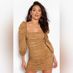 Brown Dress Adorable On Dresses Brown, Boohoo Dresses, Brown Dress, Ruched Dress, Be Bold, Cheap Dresses, Dress Collection, Cocktail Dress, Bodycon Dress