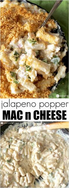 macaroni and cheese in a pan with the words jalapeno popper