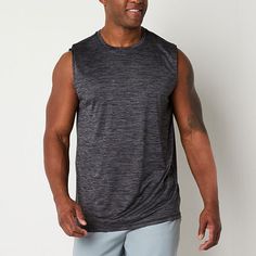 Every workout wardrobe needs a high-performing tank top like this Xersion EverAir men's style. Crafted from a soft, breathable recycled mesh blend with QuickDri technology and 4-way stretch for optimal air flow, this sleeveless top is cut for a regular-fit with a crew neckline. Wear it with shorts or pants. Strap Type: TankFeatures: Quick Dry, Dri Fit, Moisture WickingClosure Type: Pullover HeadFit: Regular FitNeckline: Crew NeckSleeve Length: SleevelessApparel Length: 33 InchesFiber Content: 56 Athleisure Sports Vest With Crew Neck, Athleisure Sports Vest, Athletic Heather Stretch Sleeveless Tops, Athletic Heather Sleeveless Stretch Tops, Athleisure Crew Neck Sports Vest, Sleeveless Athletic Heather Stretch Tops, Sleeveless Athletic Fit Sportswear Tops, Sleeveless Activewear For Light Exercise, Athletic Heather Sleeveless Tank Top For Sports