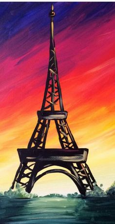 a painting of the eiffel tower in paris, france at sunset or sunrise