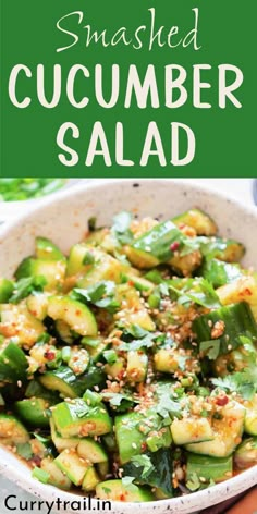 cucumber salad in a bowl with the title overlay