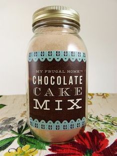 chocolate cake mix in a jar sitting on a table